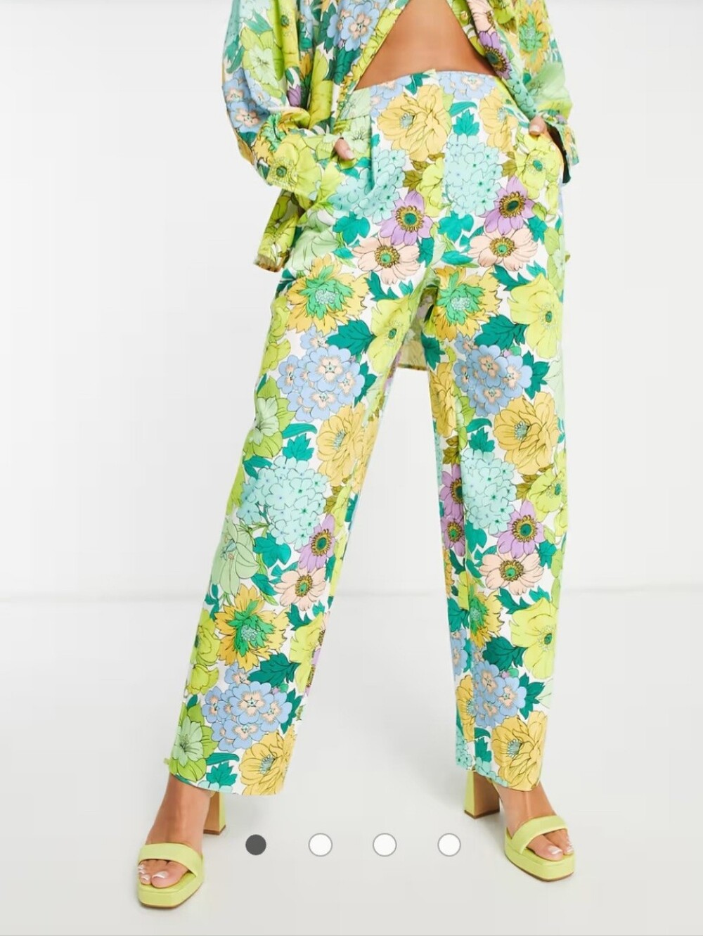 Asos Floral Wide-Leg Women's Pants Yellow & Green Sz 2 New Colorful High Waist
